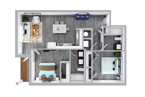 Floor plan for 2 beds, 2 baths, 950 sqft